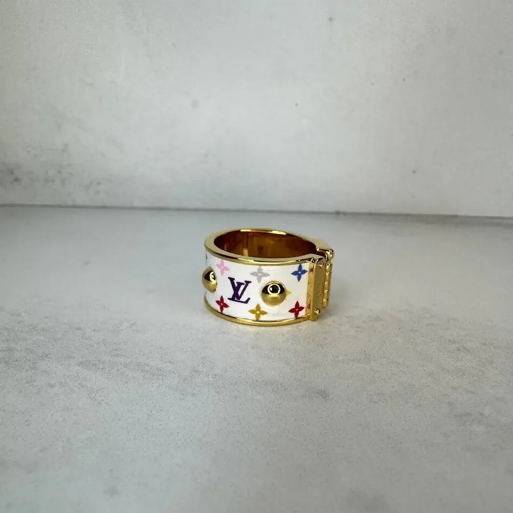 Louis Vuitton LV X TM Multicolor Ring Size M Murakami White/Gold New Rare